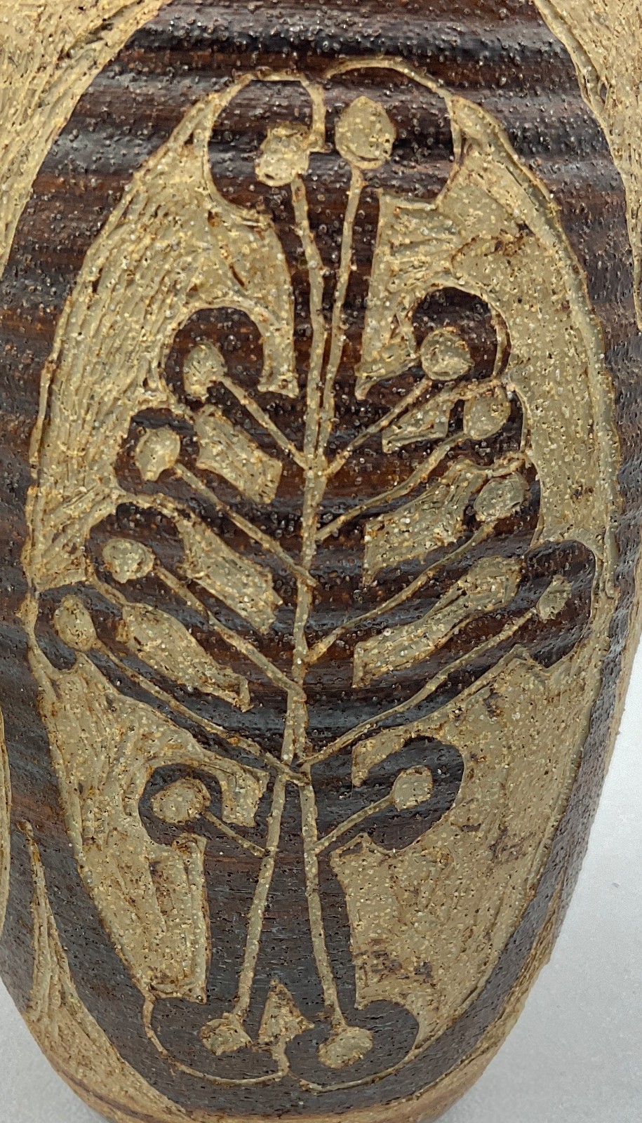 Vintage Art Pottery Brown Textured Vase Signed Christine 10-1/4″ H
