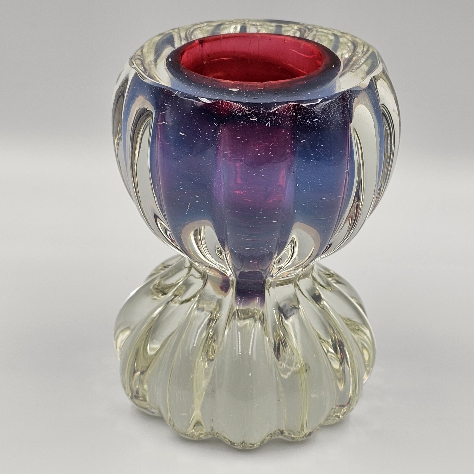 Vintage Sommerso Art Glass Paperweight Inkwell Petal Cased Red Purple READ