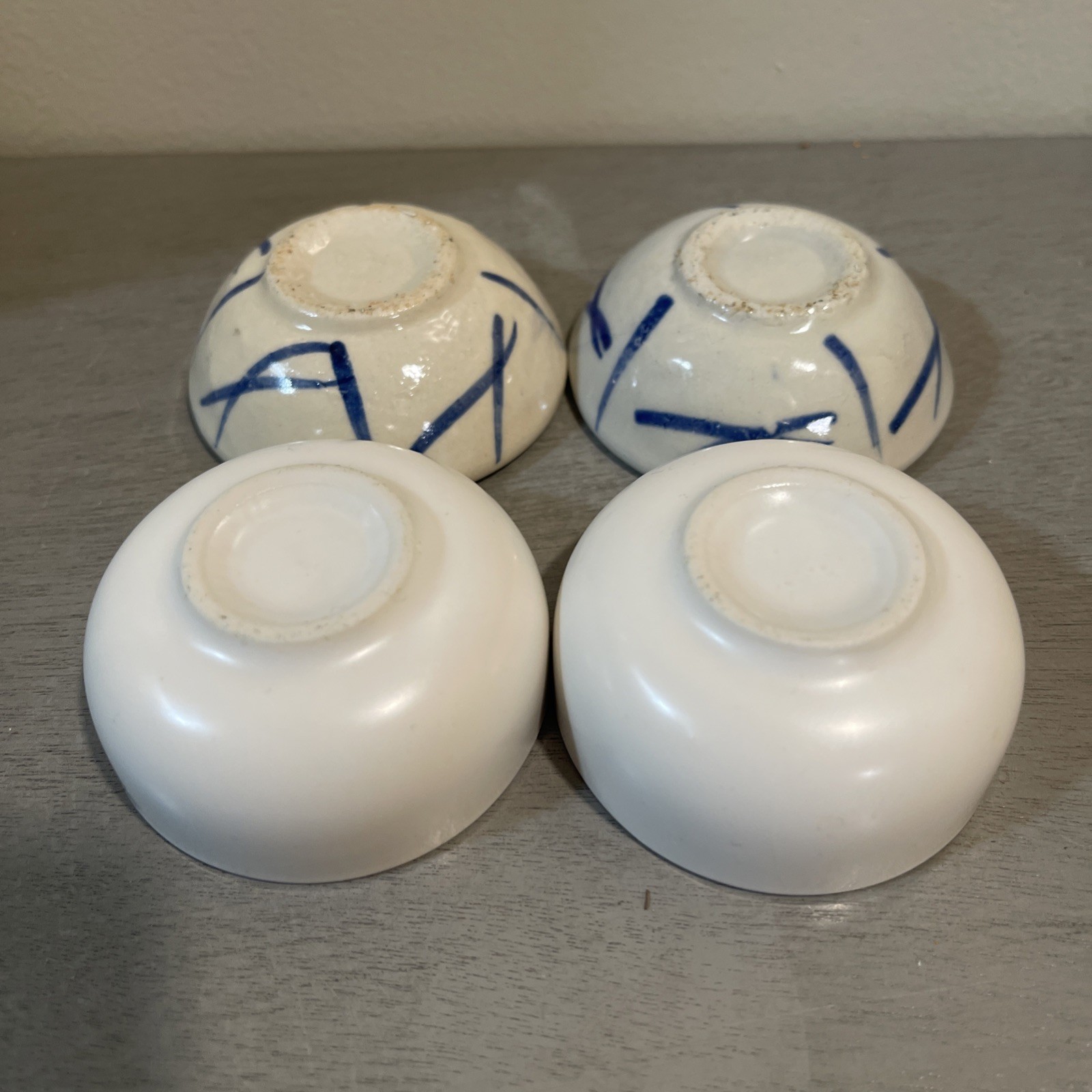 4 In Lot Vintage Small 2.5” China Bowls White Blue/ Plain