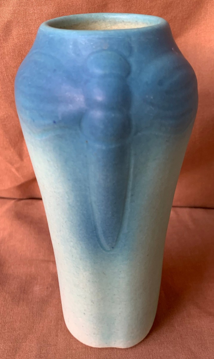Vintage Van Briggle Art Pottery Ming Turquoise Dragonfly Vase 1920s Ex. Cond.