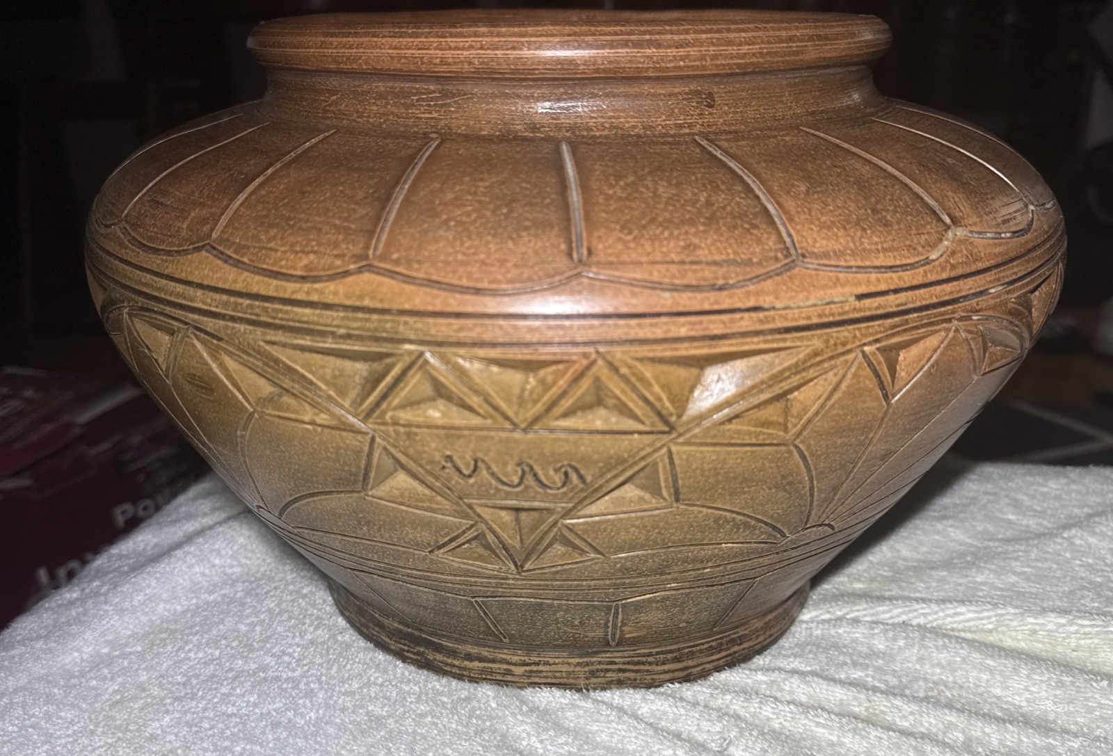 Indonesian Sasak pottery Handcrafted terracotta Vase, 9” Tall & 12” In diameter