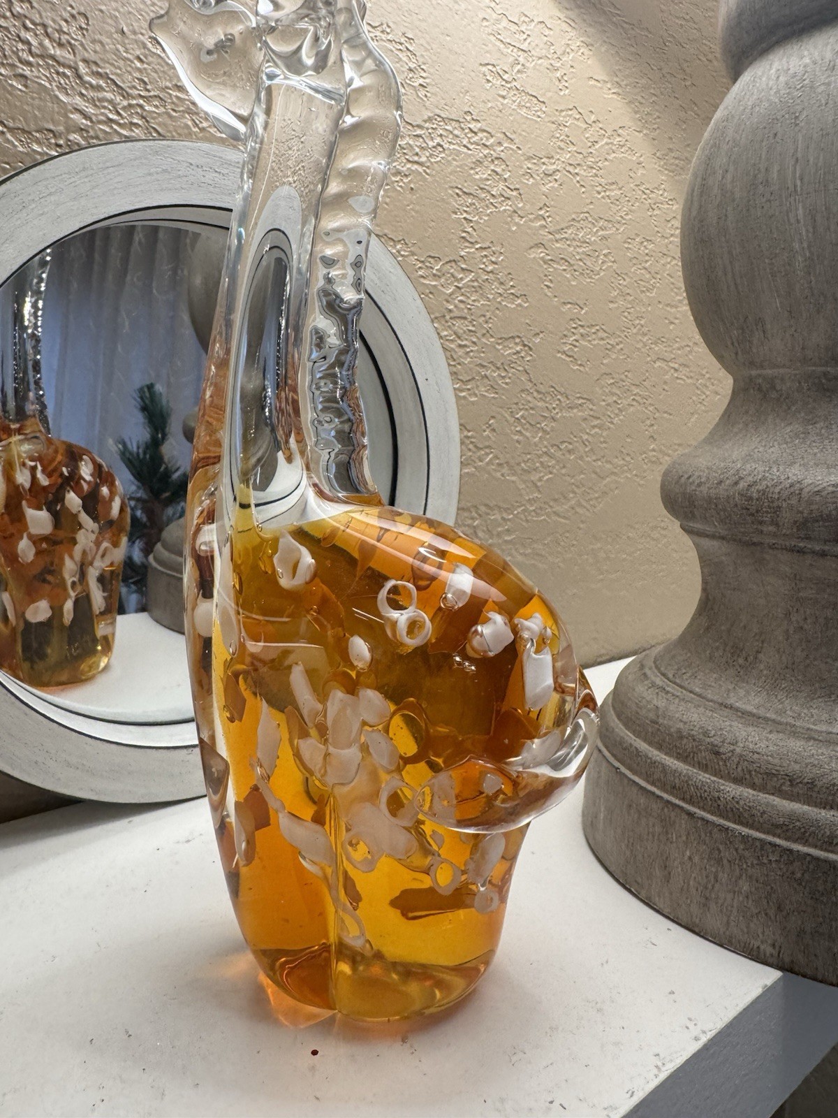 Fifth Ave Crystal Amber Bubble Art Glass Giraffes Figurine Murano Style Decor