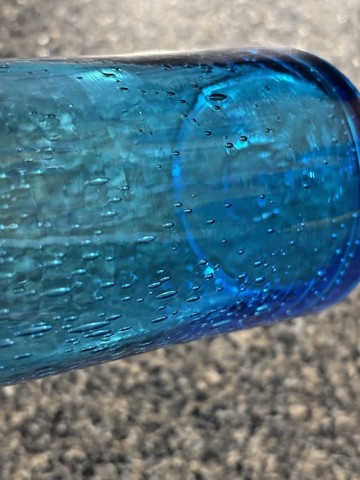 Hand Blown Margie’s Garden Aqua Turquoise Bubble Art Curved Glass Vase 13″ EXC