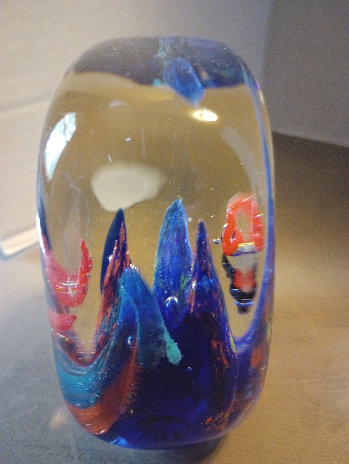 Vintage Glass Art Paperweight Fish Seascape Murano Style Aquarium Cobalt