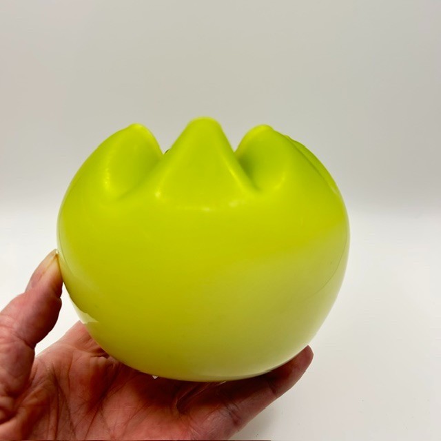 Vintage Yellow/Green Satin Blown Glass Round Bowl Vase