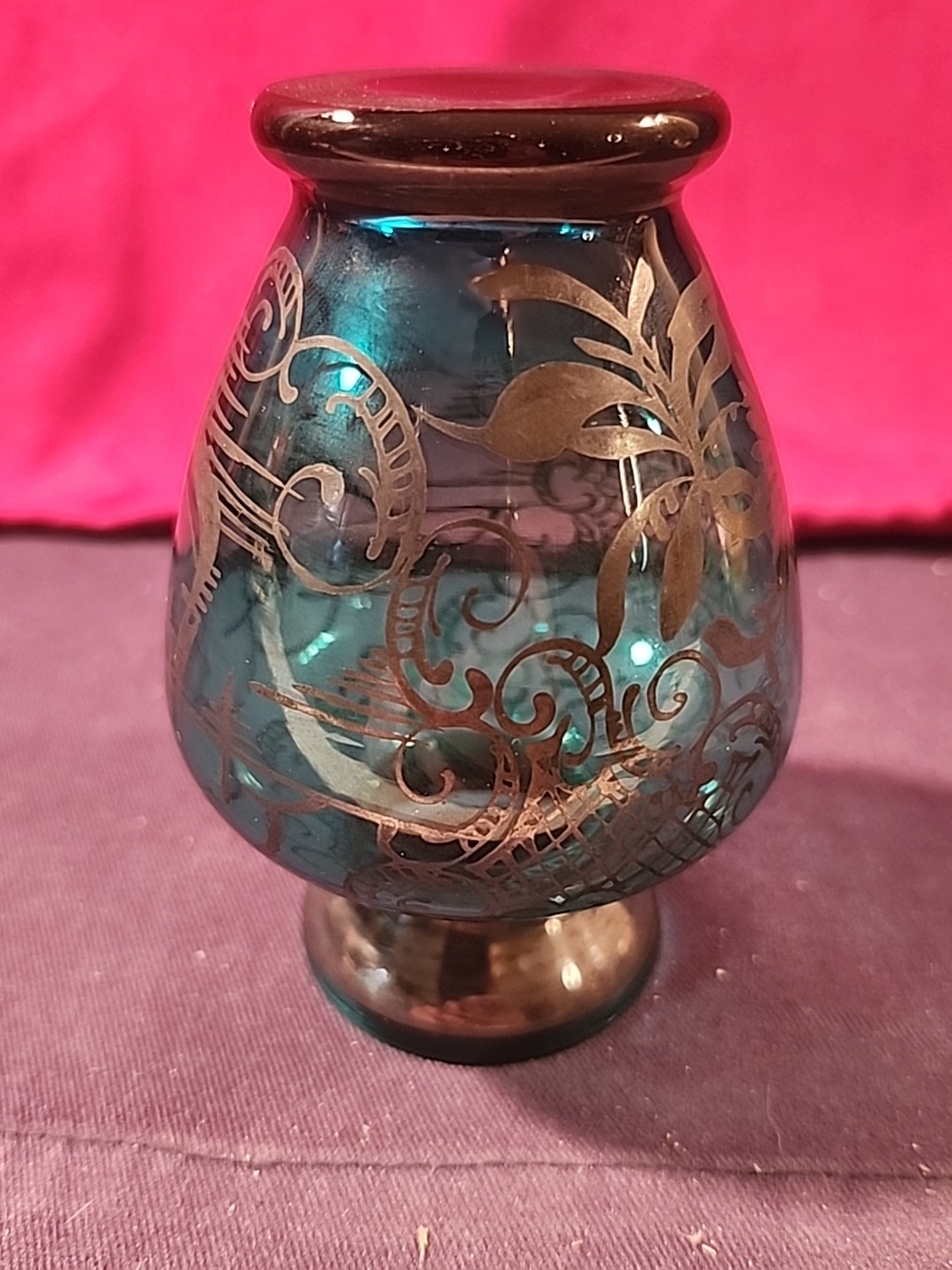Murano Glass Vase W/Silver Overlay Featuring Venetian Scenes 4 1/2in. Tall