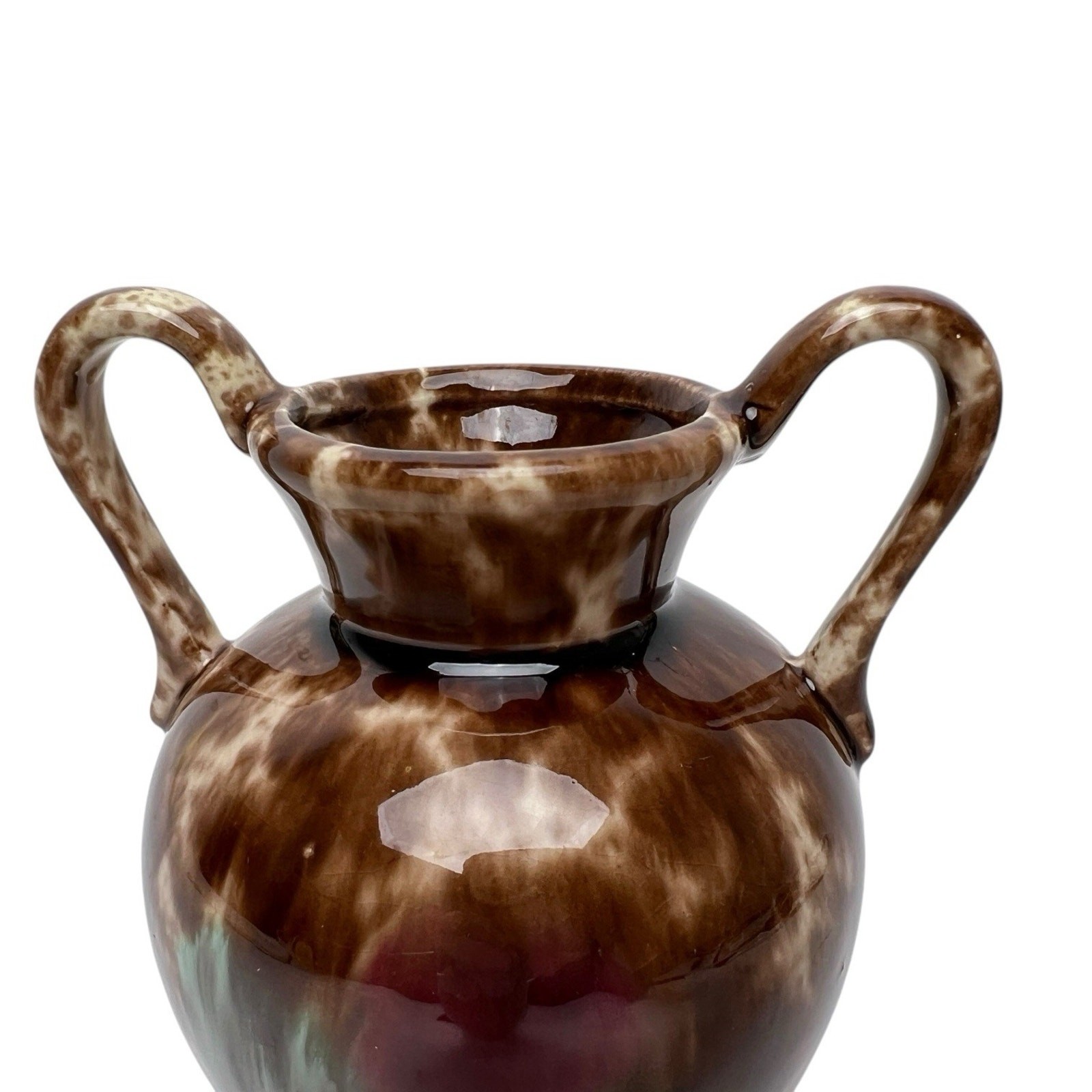 Art Pottery Drip Glaze Decorative Ceramic Vase MCM Double Handle 5″ Vintage