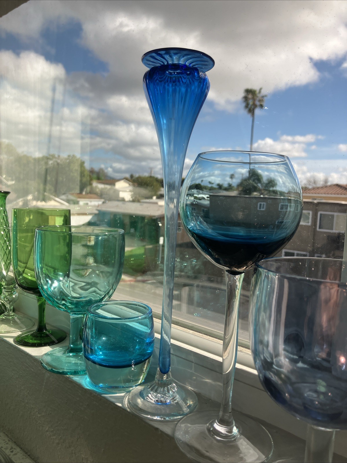 Young & Constantin Art Studio Glass Vase Stretch Blue Clear SIGNED Numbered 80’s