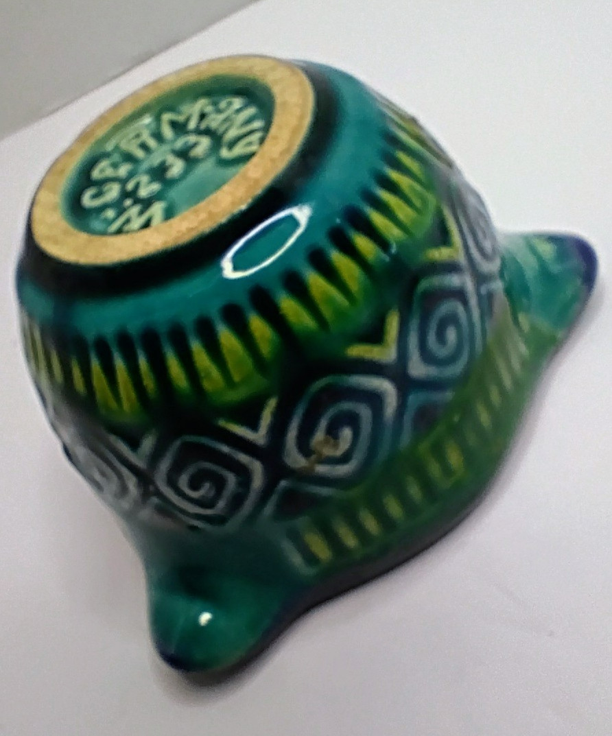 Vintage West German Pottery Personal Ashtray Blue Green Mid Century Modern 233