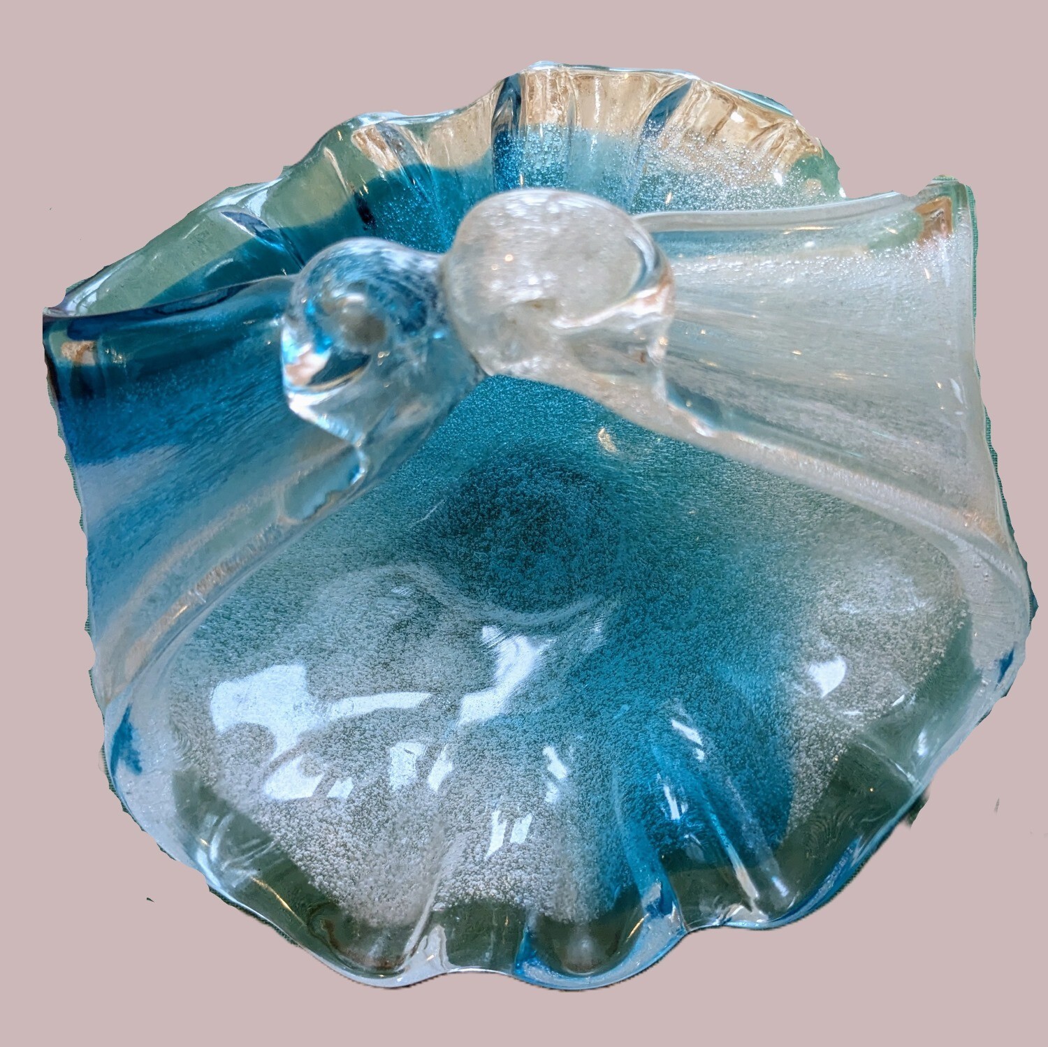 Murano Sky Blue & White Glass Basket