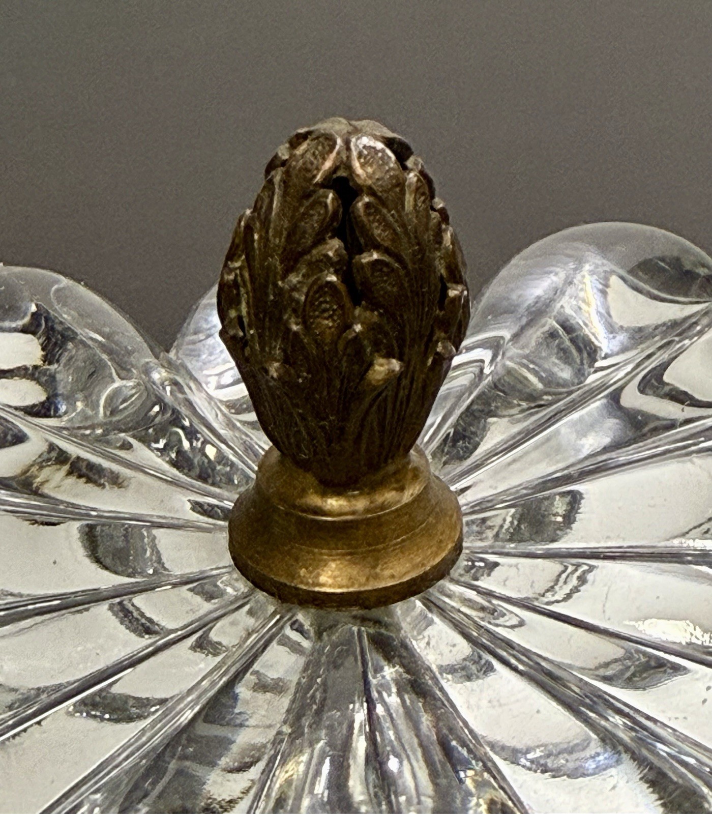 Heisey Crystolite Style Clear Glass Lidded Decorative Box Brass Metal Handle