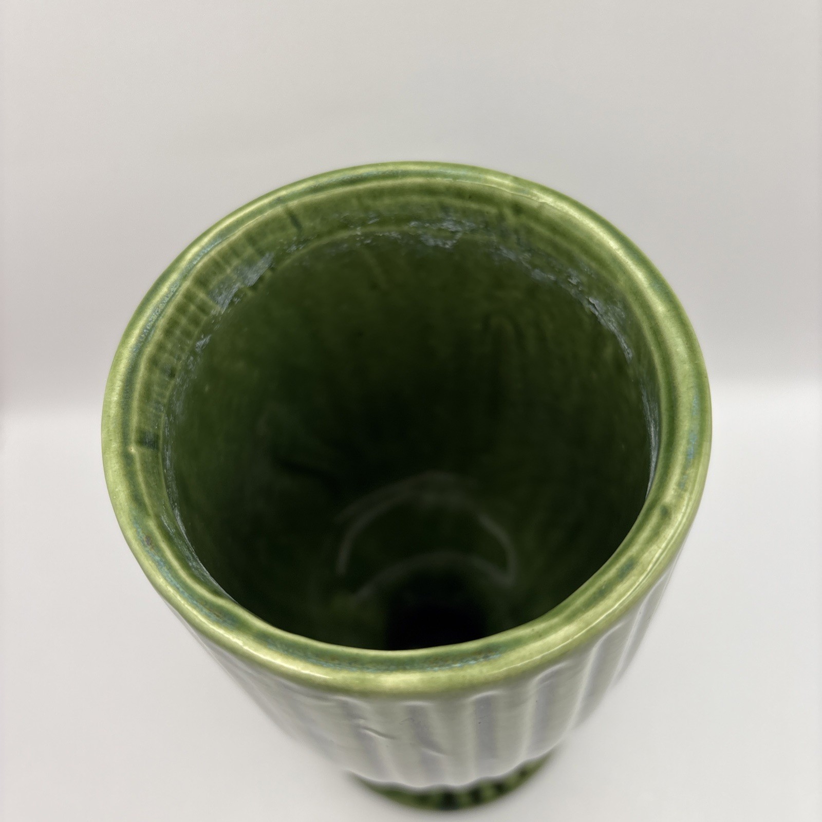 Mid Century Forest Green Chalice Shaped Vase 7.5 Inch