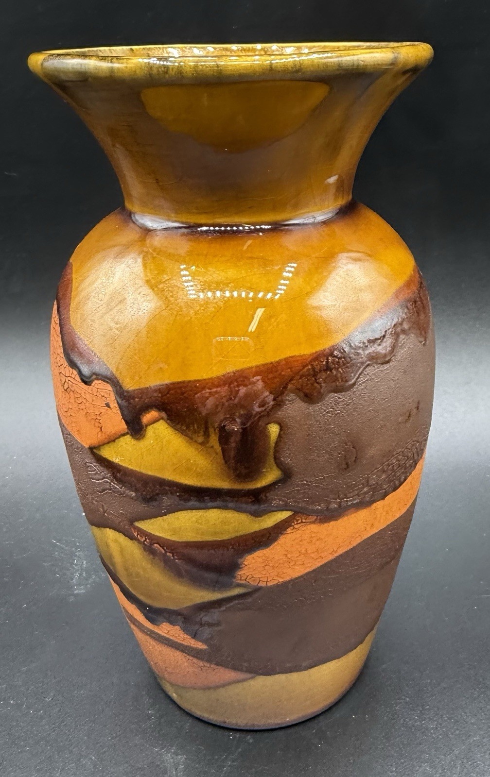 Vtg Royal Haeger Vase With Flair Rim Earth Wrap Gold Rust Brown 8×5