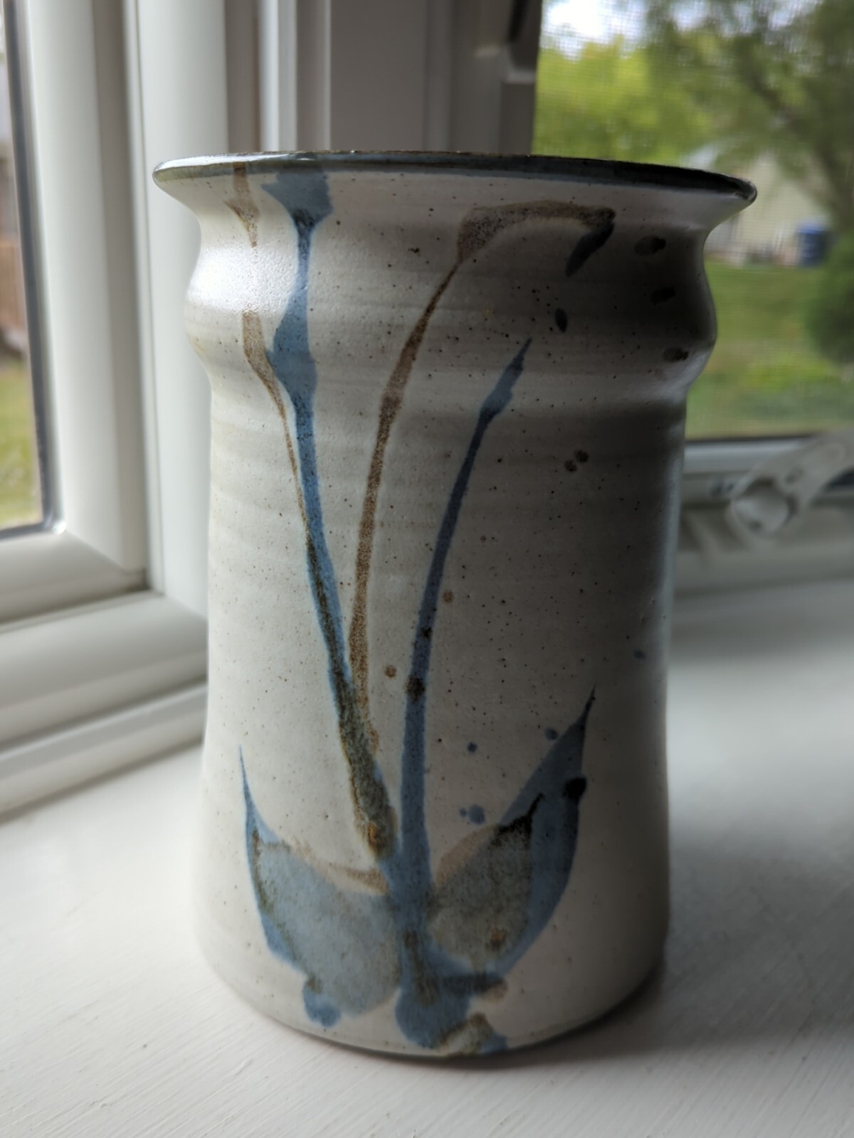 Art Pottery Hand Thrown Crock Vase Planter Utensil Holder Signed Rare Earth 8″