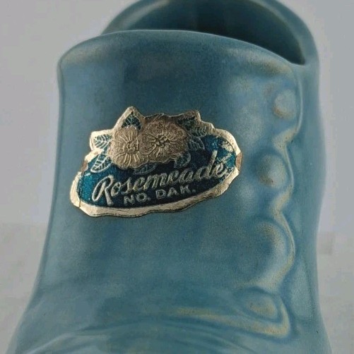 Vtg Rosemeade No. Dakota Pottery Women’s Button Shoe Figurine Blue Trinket Decor