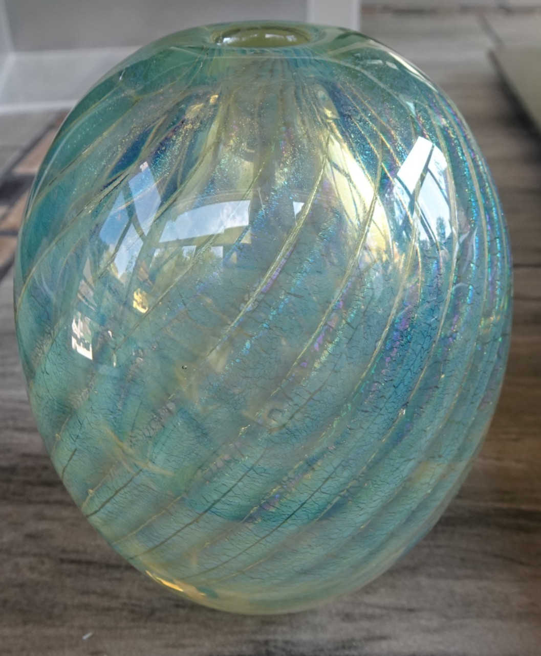 Signed Robert Eickholt 1984 Art Glass Dichroic Opal Swirl Perfume Bottle Vase