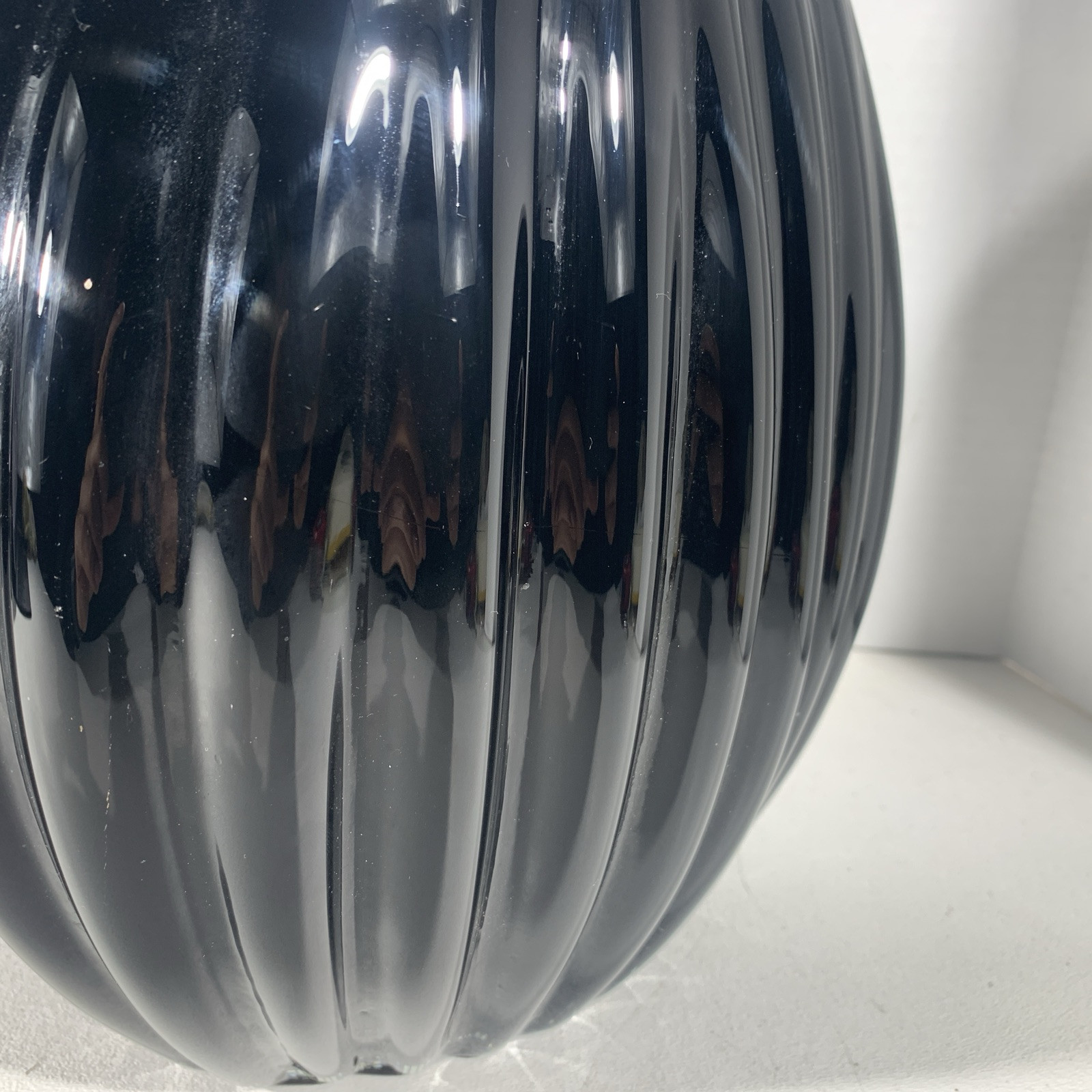 Black Red Modern Art Deco Style Ribbed Glass Art Vase