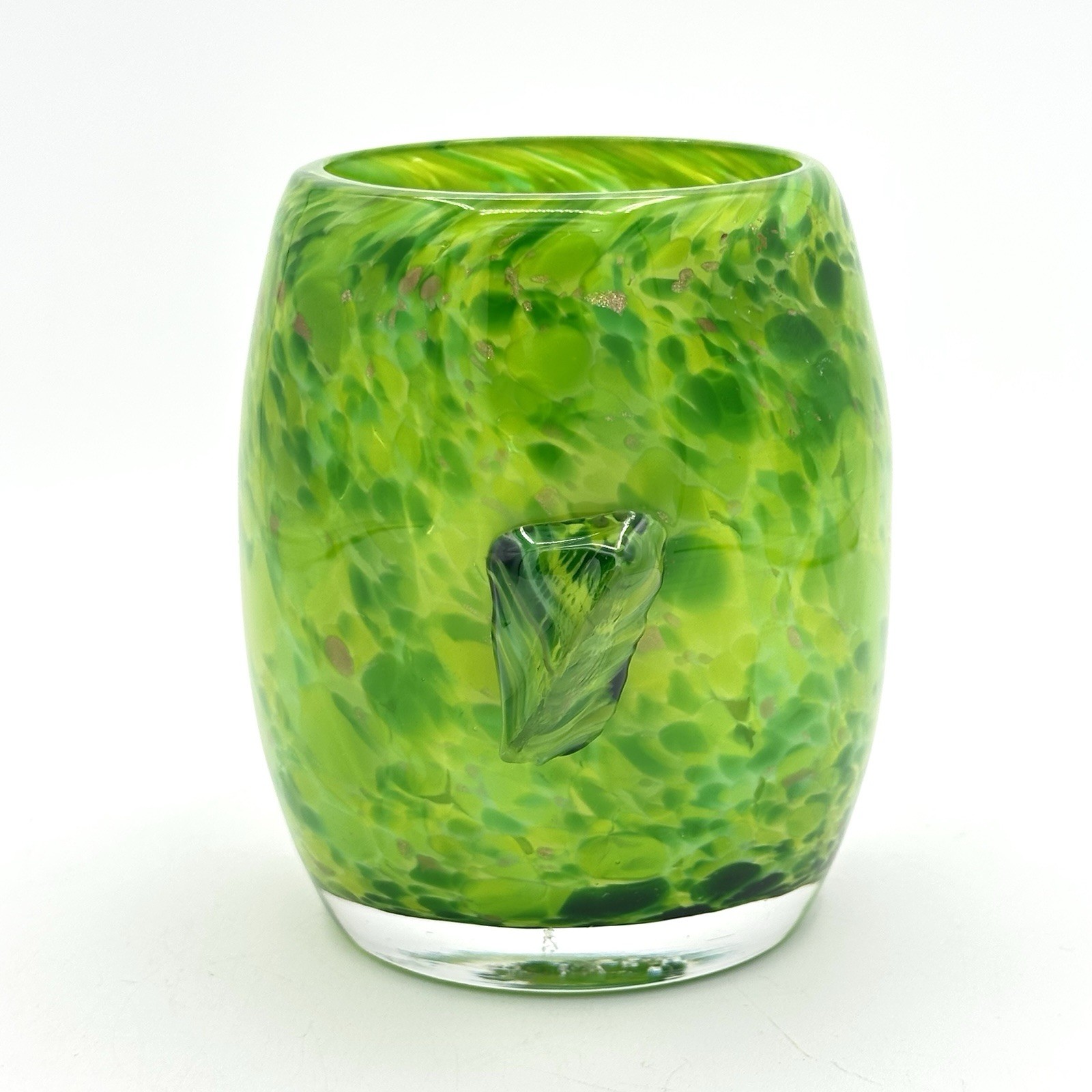 Art Glass 5 X 3 Inch Beautiful Green Colors Candle Holder With Gold Specks