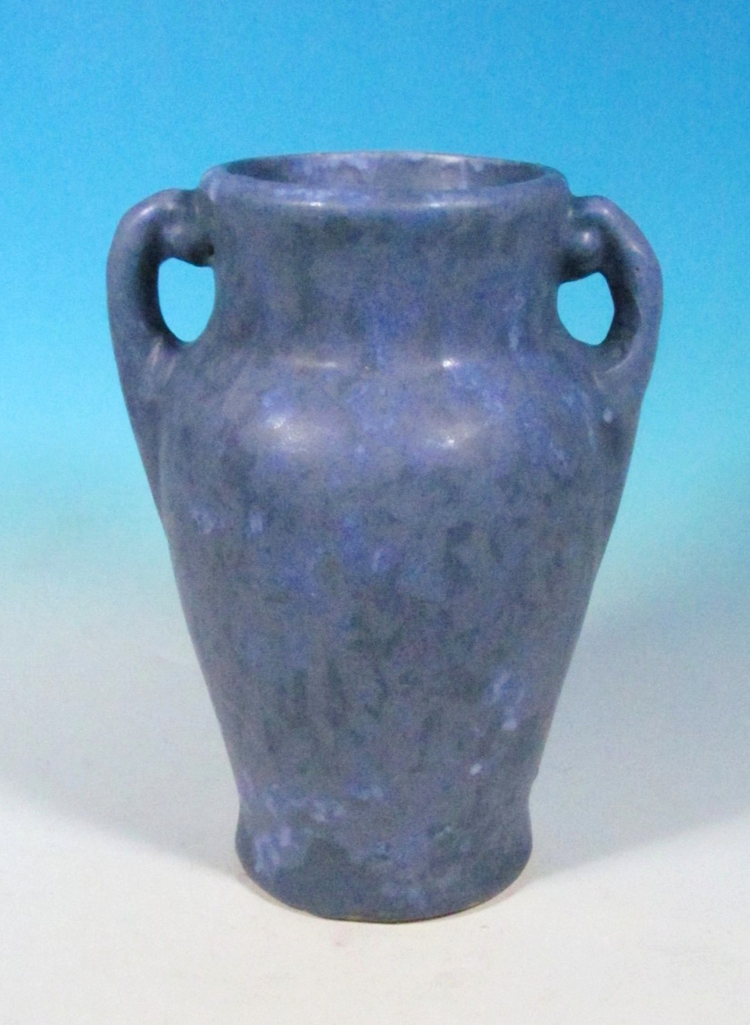 Brush McCoy Blue Mottled Vellum 1930s Arts & Crafts Pottery Handled Vase