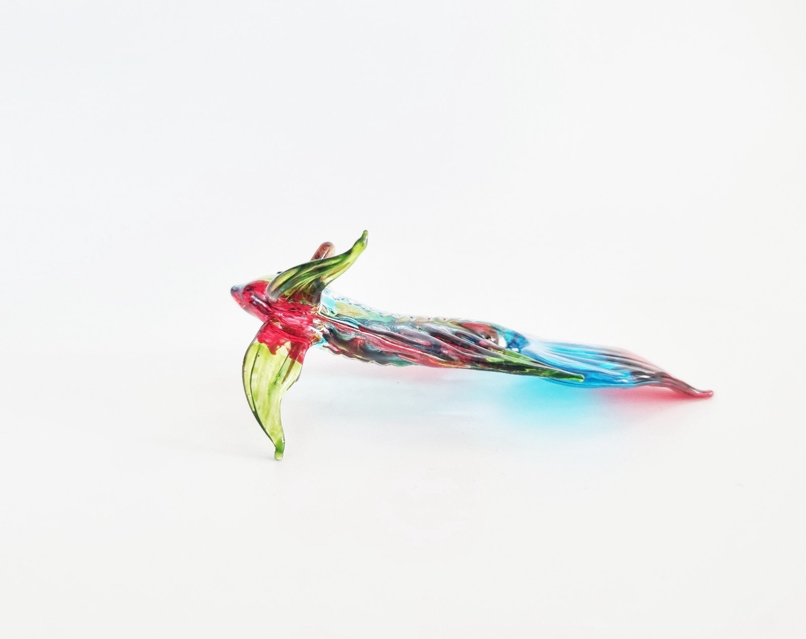 Thai Betta Fish Figurine Glass Hand Blown Murano Style Fighting Decor Red 3″