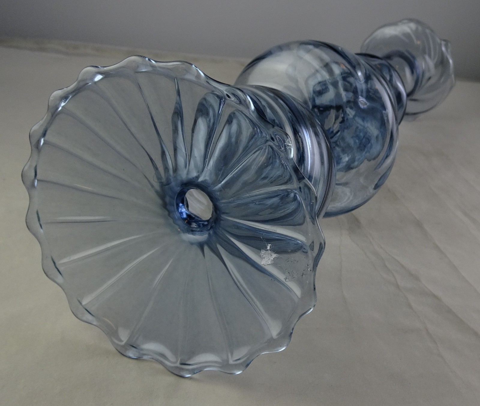 11.25″ Art Glass Blue Swirl Candlestick Egyptian Onda Hand Blown