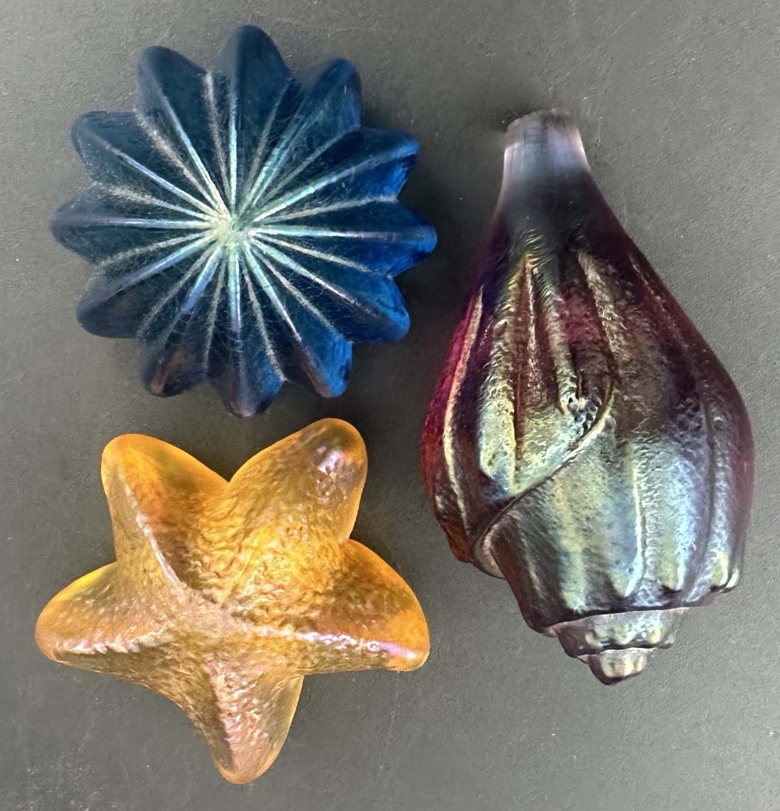 Lot of 3 Robert Held Handmade Sea Shell Art Glass Signed RHAG Beach Art