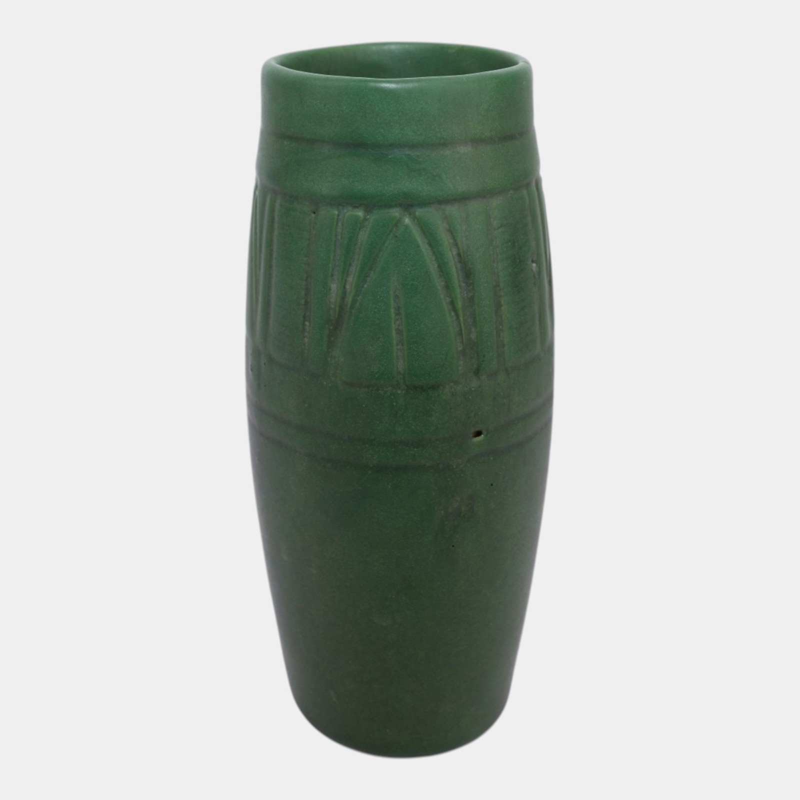 Owens Early 1900s Vintage Arts And Crafts Pottery Matte Green Ceramic Vase 219
