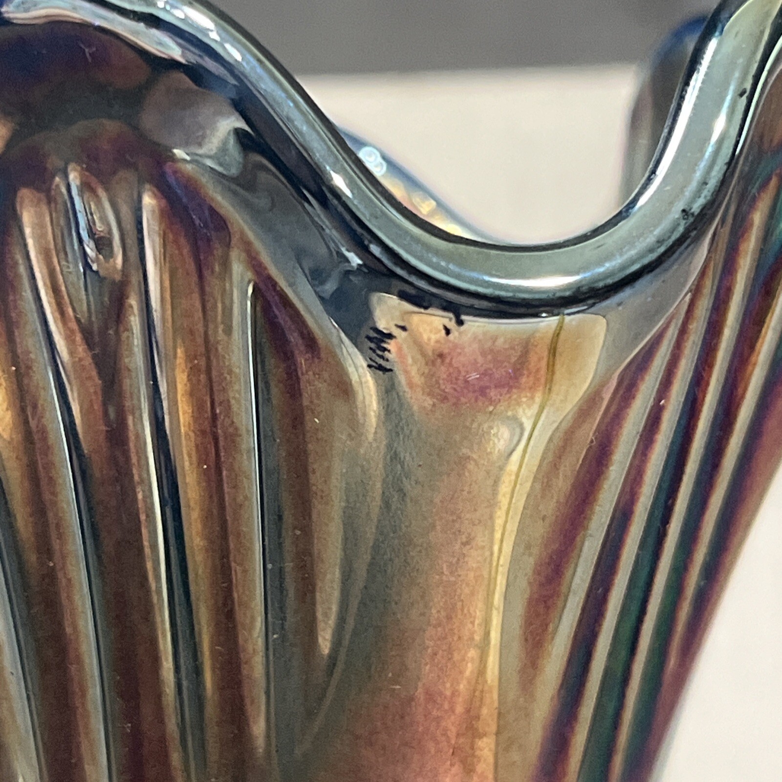 Vintage Fenton Diamond & Rib Cobalt Blue Carnival Glass Swung Vase Apprx 10 3/4”