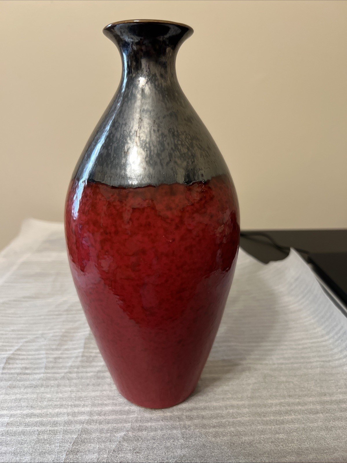 Vintage Flambé vase. Red And Black Glaze.