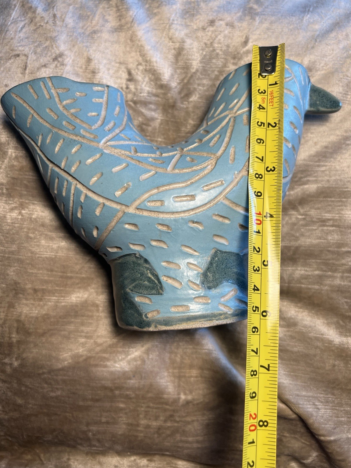 Art Pottery Sgraffito Blue Bird U Vase Signed By Linda Matson Of SF California