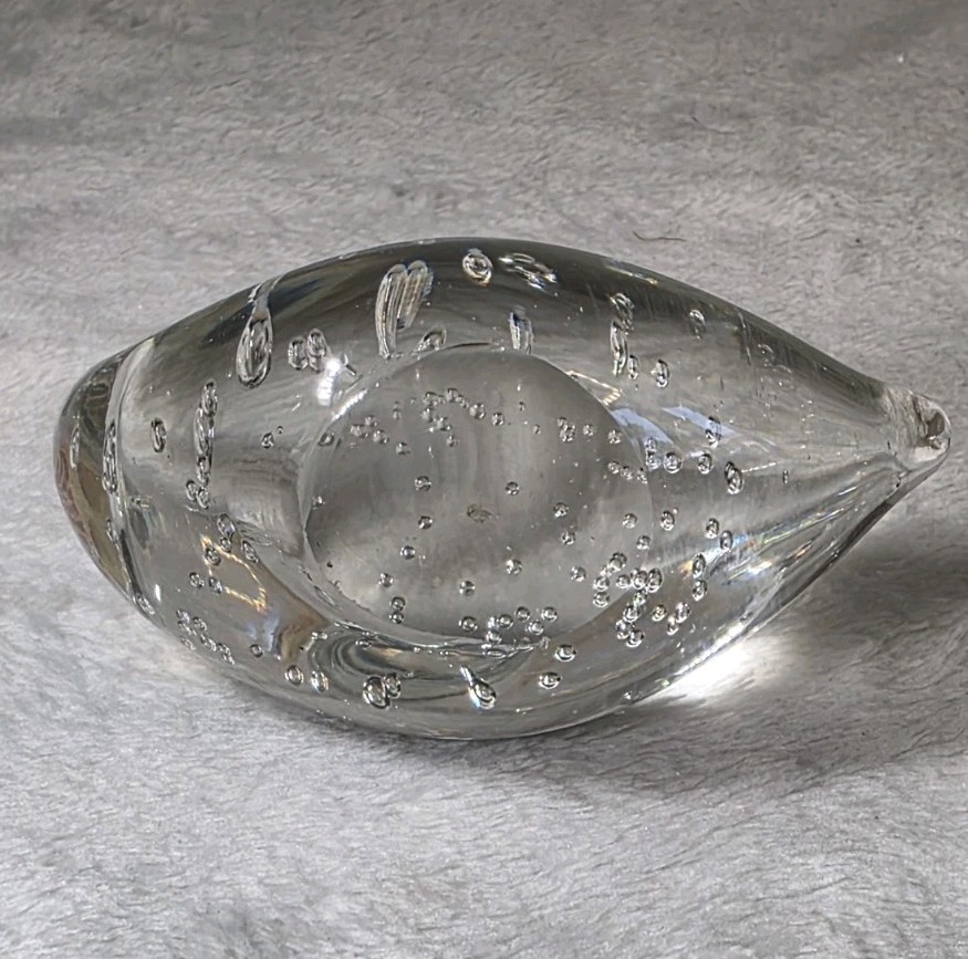 Vintage Clear Glass Swan Paperweight Bullicante Controlled Bubbles Irice Style