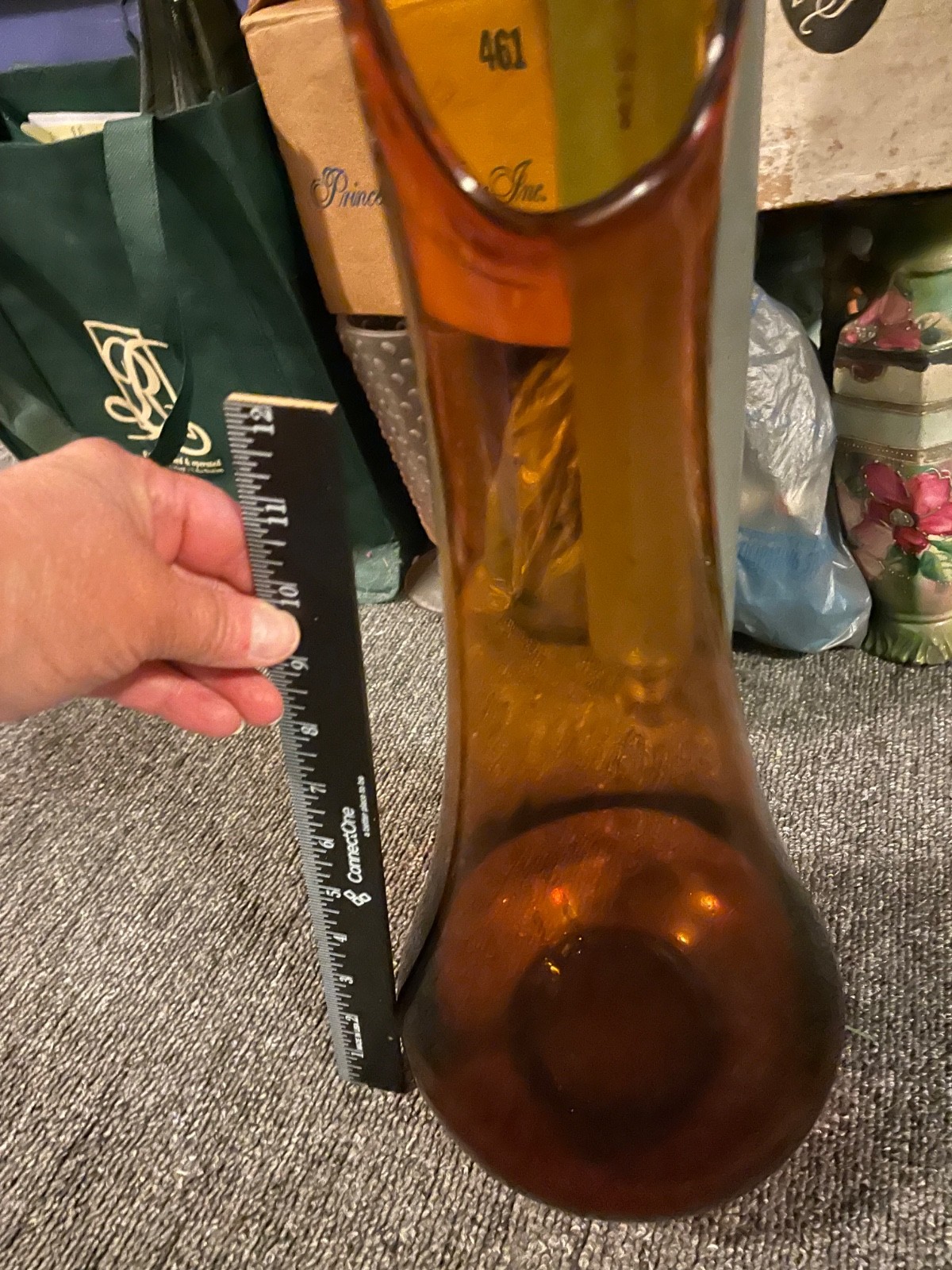 VTG LE Smith Amber Swung Vase 27” MCM Smoothie Simplicity Thick Wide Vase