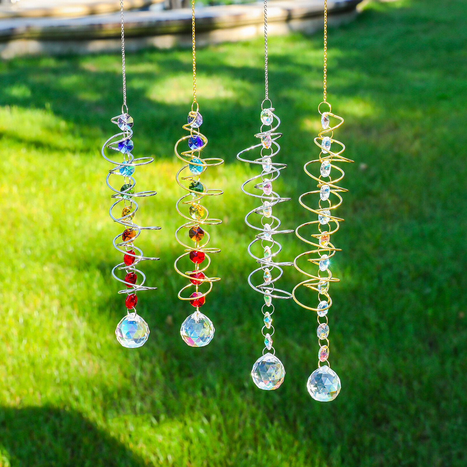 Crystal Suncatcher Gazing Ball Spiral Tail Wind Spinner Rainbow Maker Outdoor