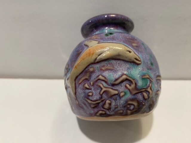 Small Ceramic Pot Fish Design marked AMBER 2.75 inches
