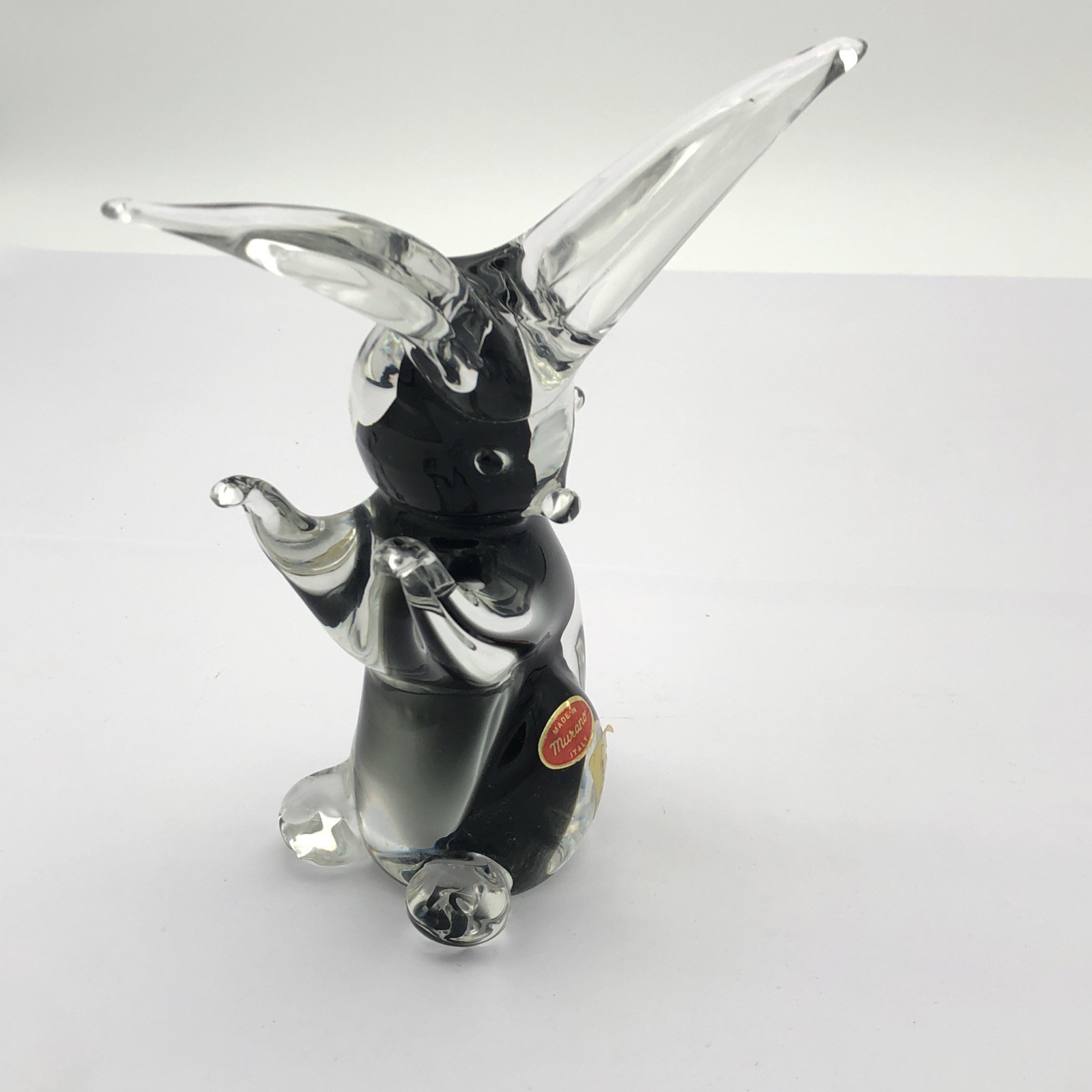Vintage Murano Style Handcrafted Charcoal Black Glass Long Ear Rabbit Sculpture