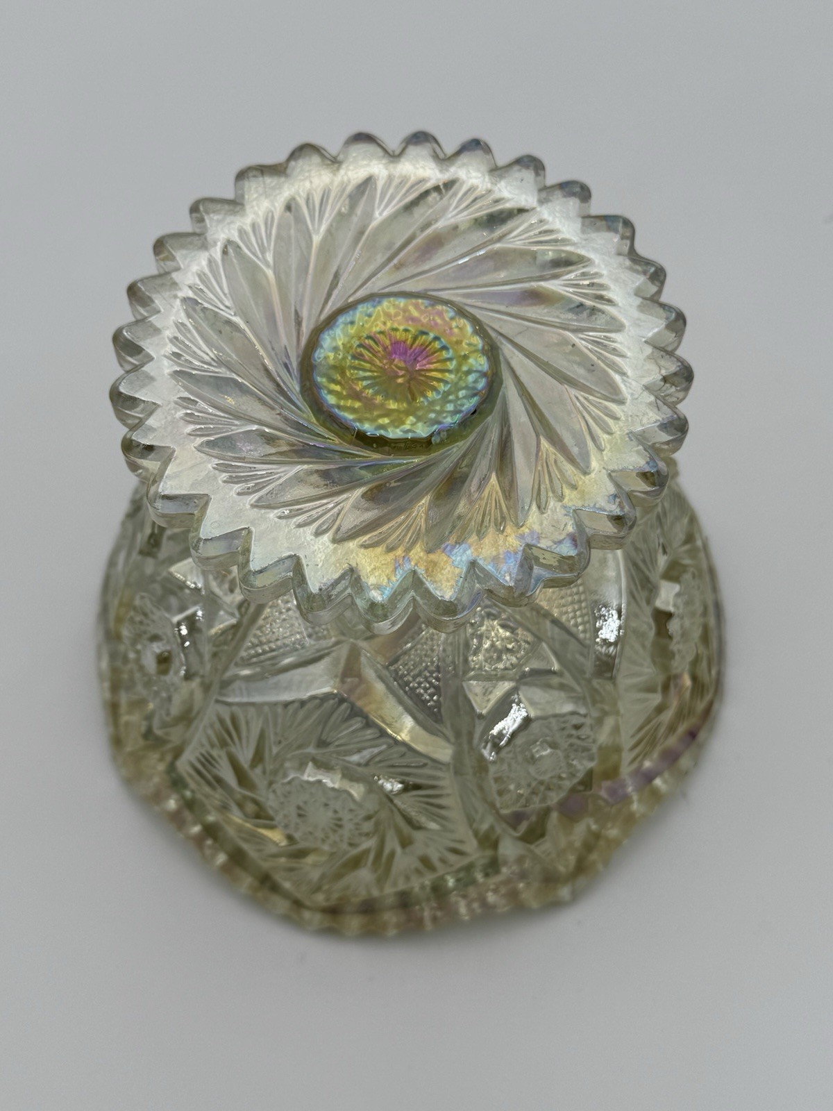 LE Smith Compote Aztec Heritage Iridescent Carnival Glass Whirling Star Pattern
