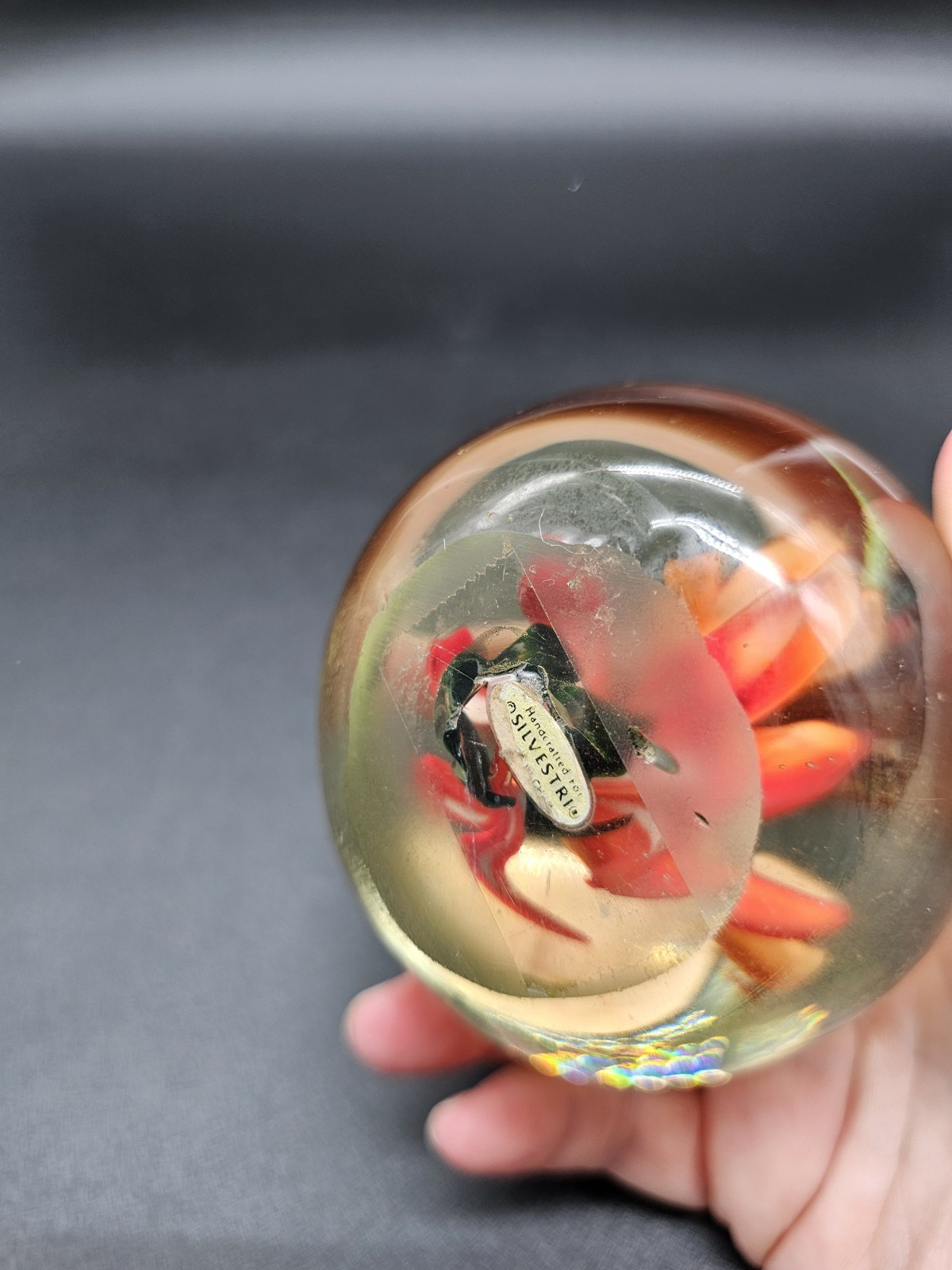 Vintage Silvestri Art Glass Floral Paperweight Red Flower