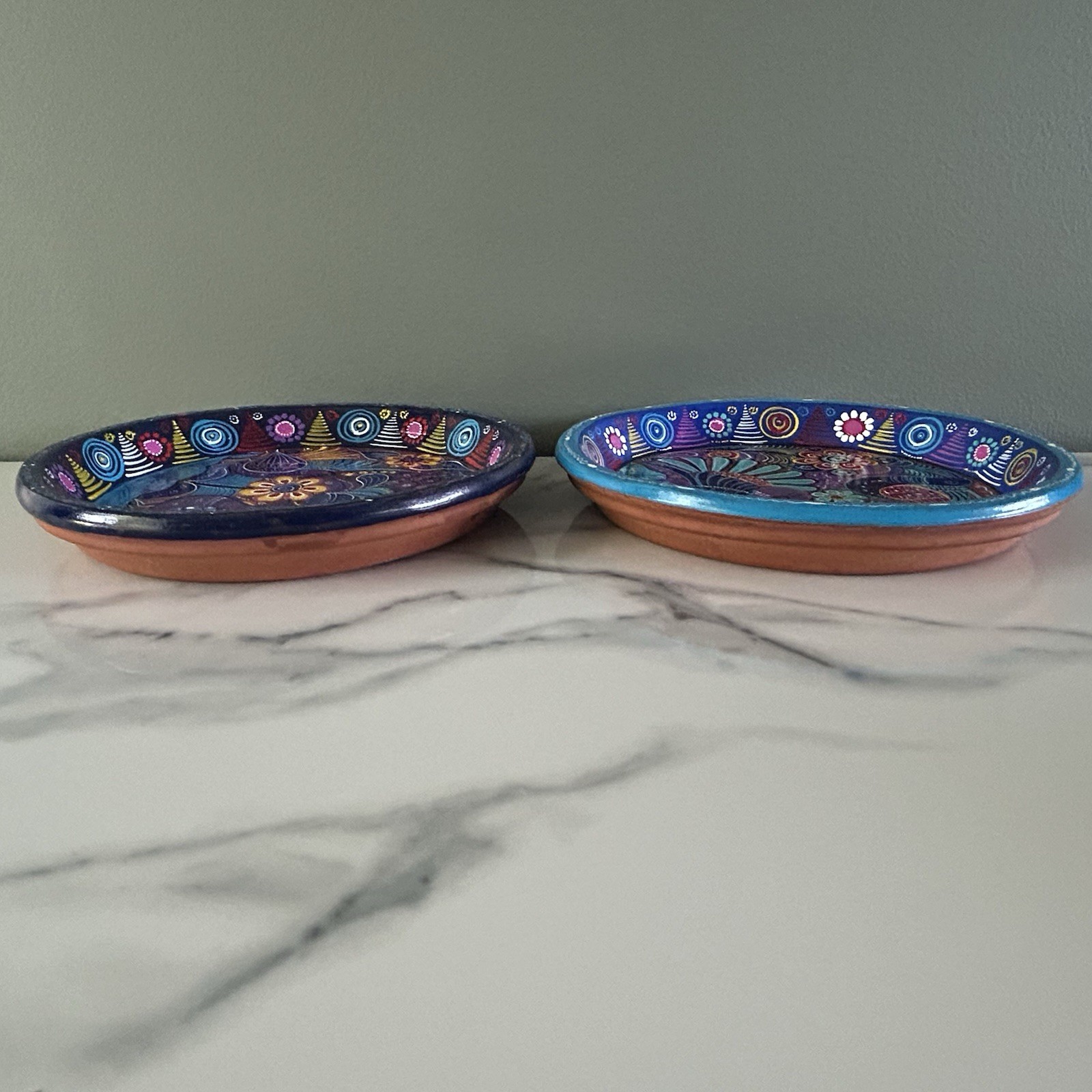 Hand-Painted Italian Terracotta Pottery Mexican Folk Art Style 3 Piece Set