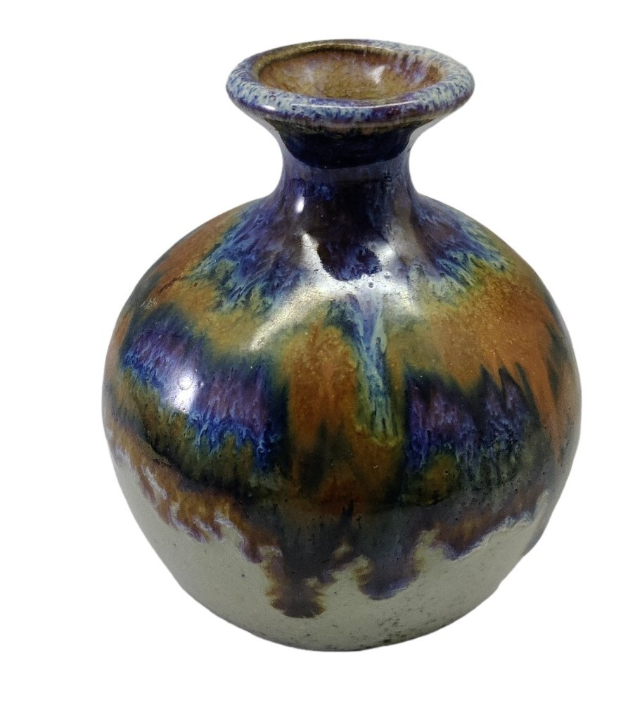 Studio Art Pottery Modern Flambe Bud Vase Pot Purple Brown Signed