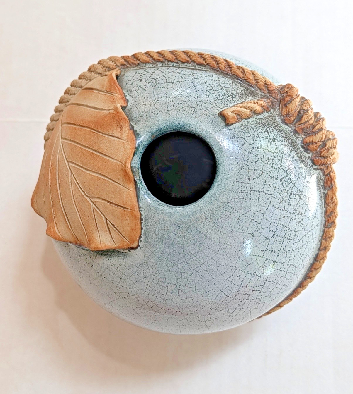 Contemporary Studio Pottery Blue Spherical Weed Pot/Bud Vase Signed & Stamped
