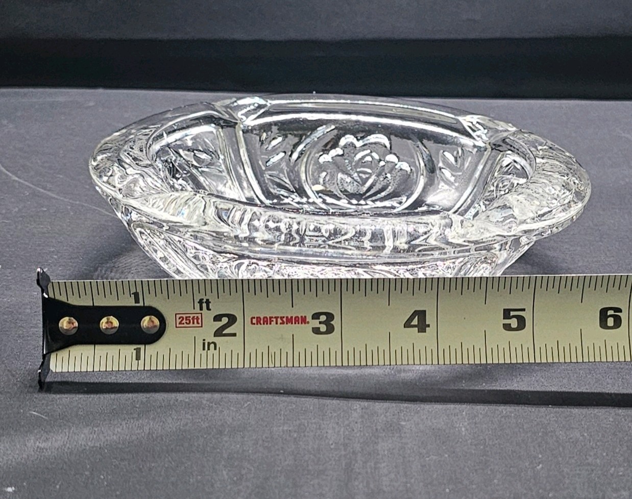 Vintage KIG Indonesian pressed glass rose pattern ashtray. Excellent Condition