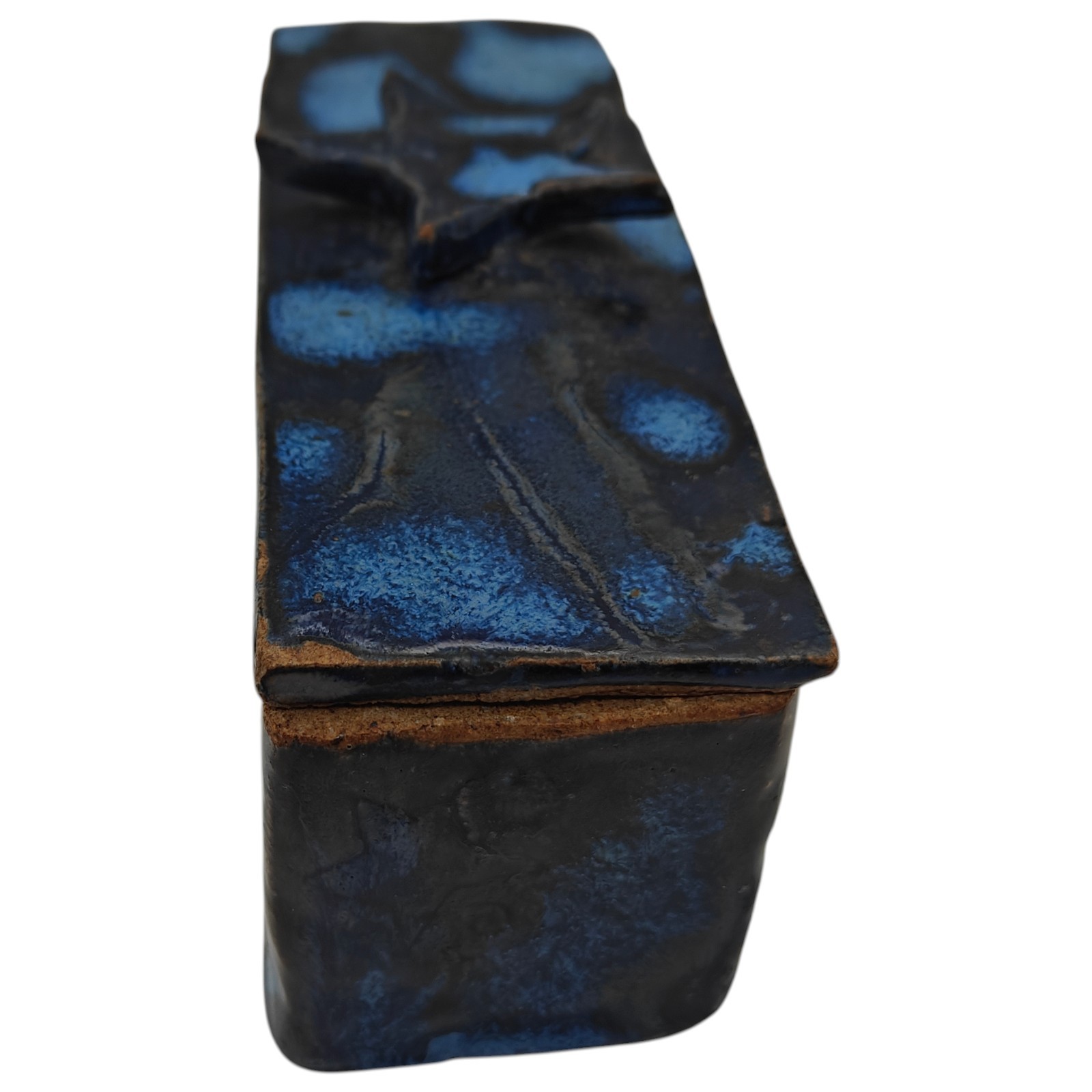 Studio Art Pottery Lidded Trinket Box Cobalt Blue Stars Signed