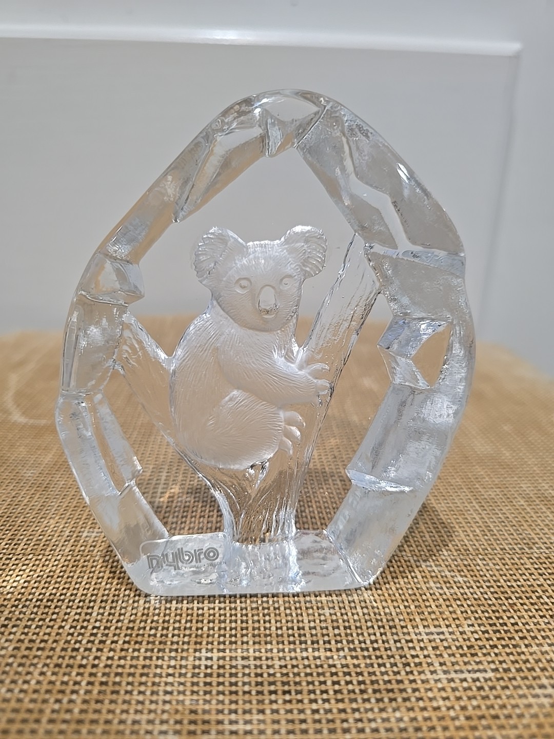 Koala Bear Vintage Nybro Sweden Crystal Paperweight Sitting in a Tree Signed.