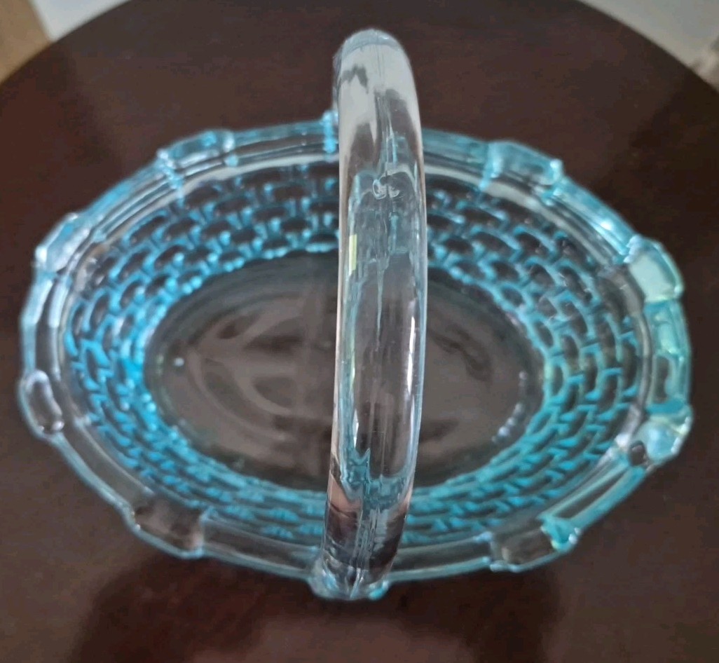 Westmoreland Basket Vintage Sapphire Blue Glass Handled ~7″ x 6″ x 6″