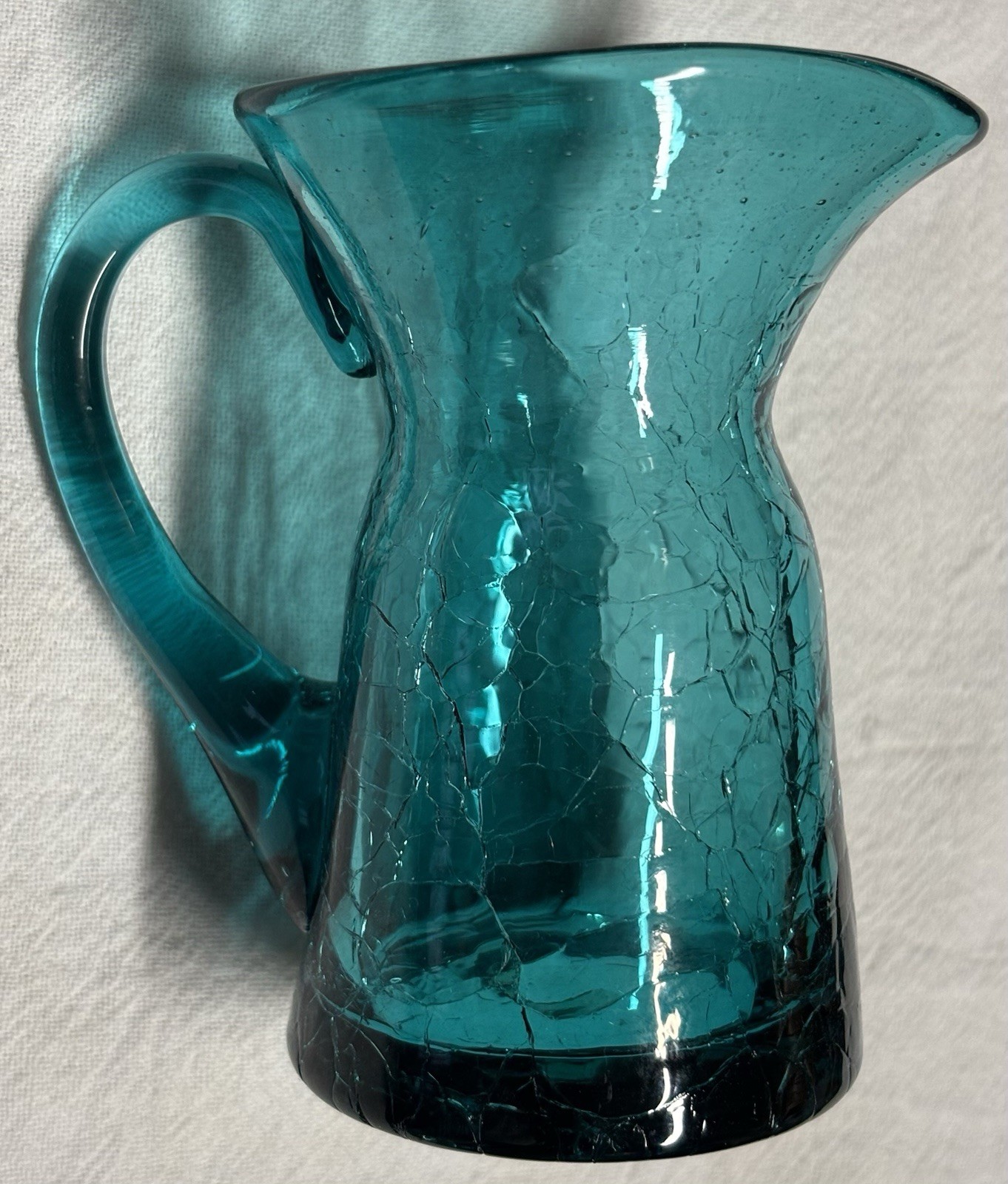 Vintage Hand Blown Blenko Cobalt Blue Crackle Glass Vase