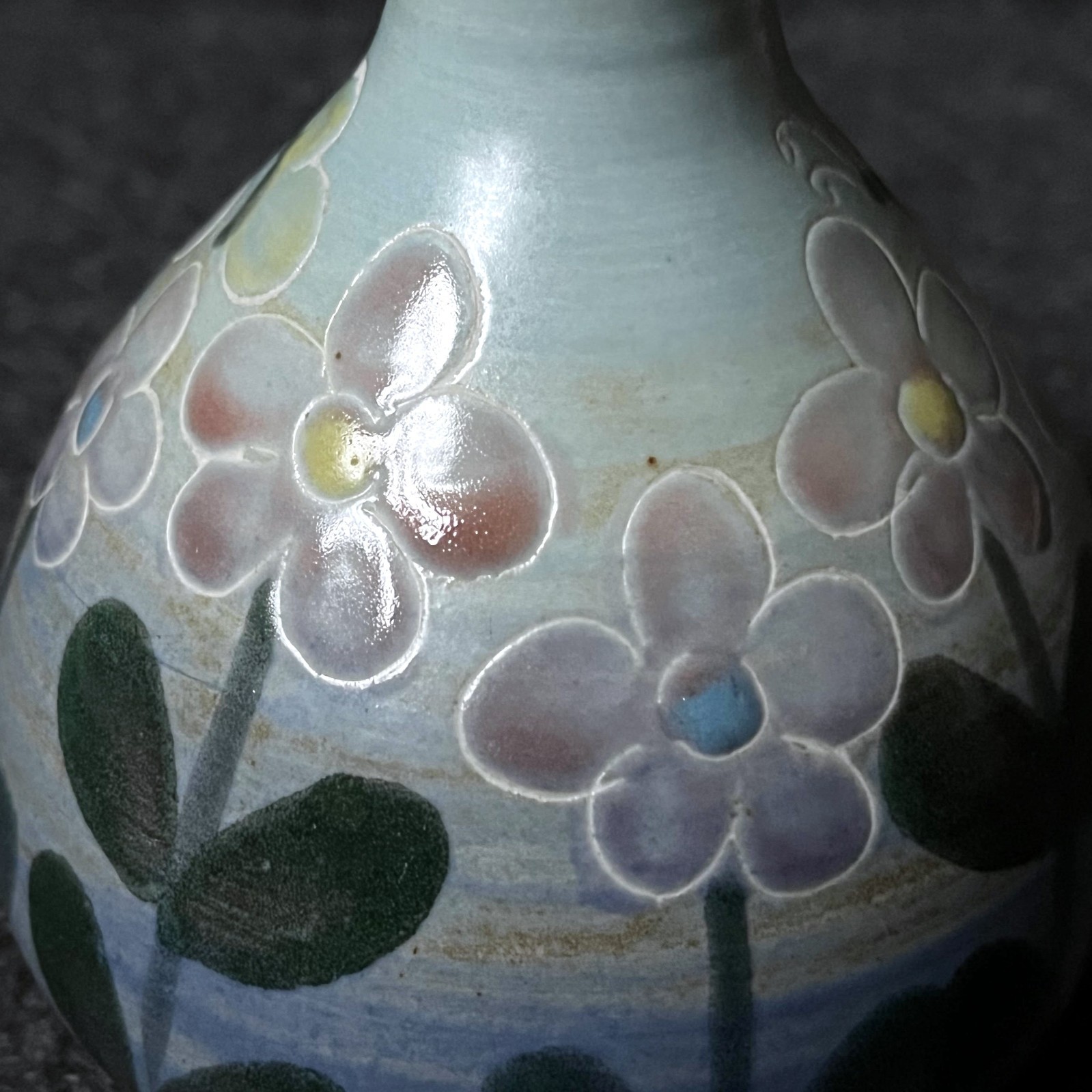 Ceramic Art Pottery Small Vase Floral Design Butterflies Nature Hand Painted