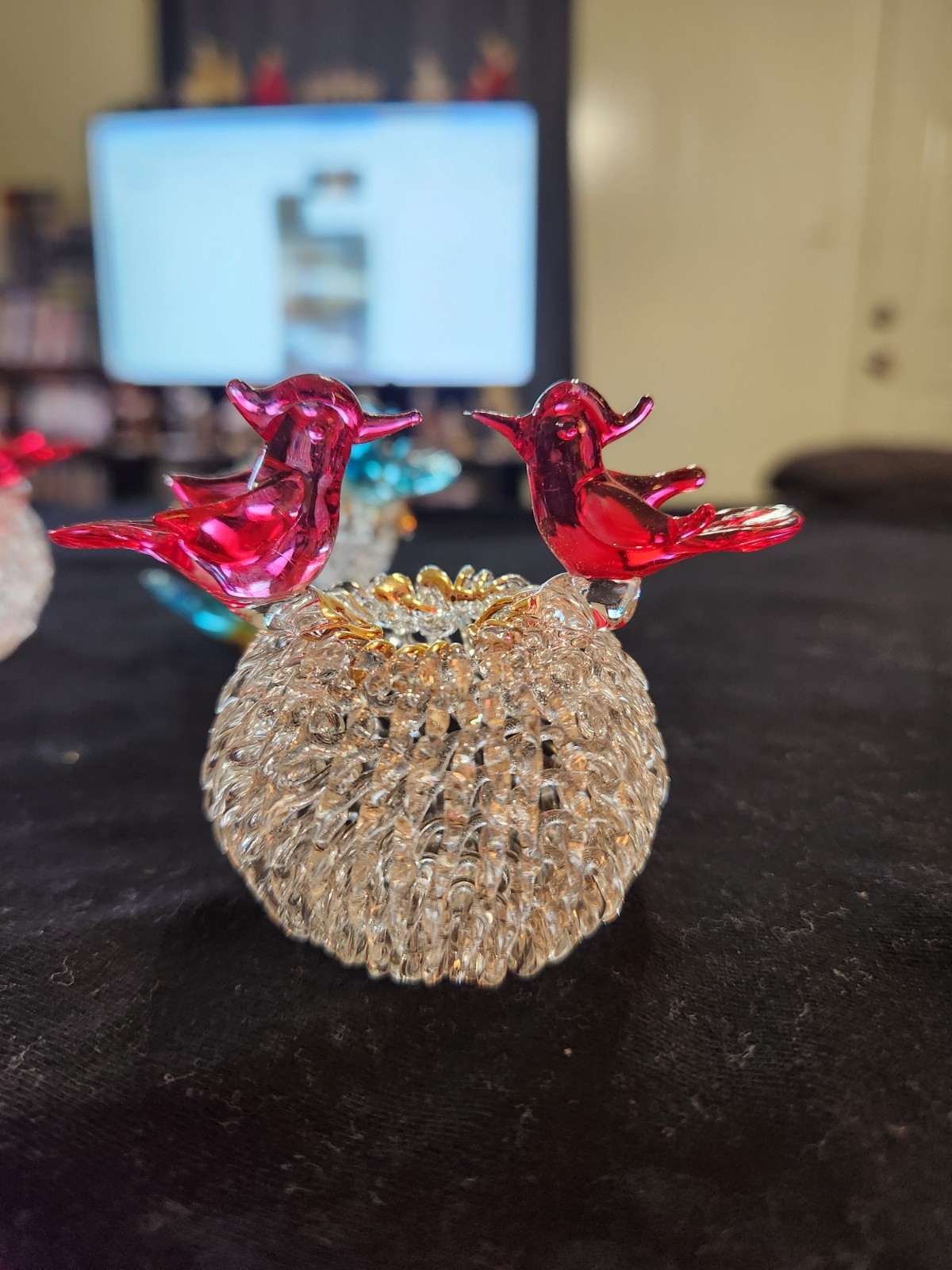 Miniature Hand Blown/Spun Glass Birds Figure Ornaments ( Set of 3 )