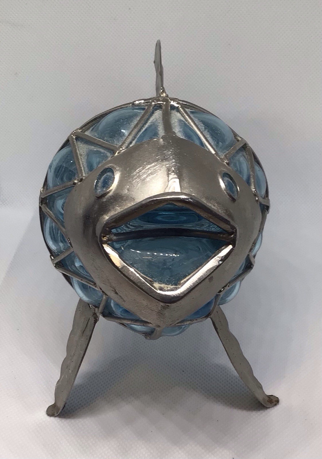 Glass & Wire Frame Blown Glass Pier 1 Blue Fish