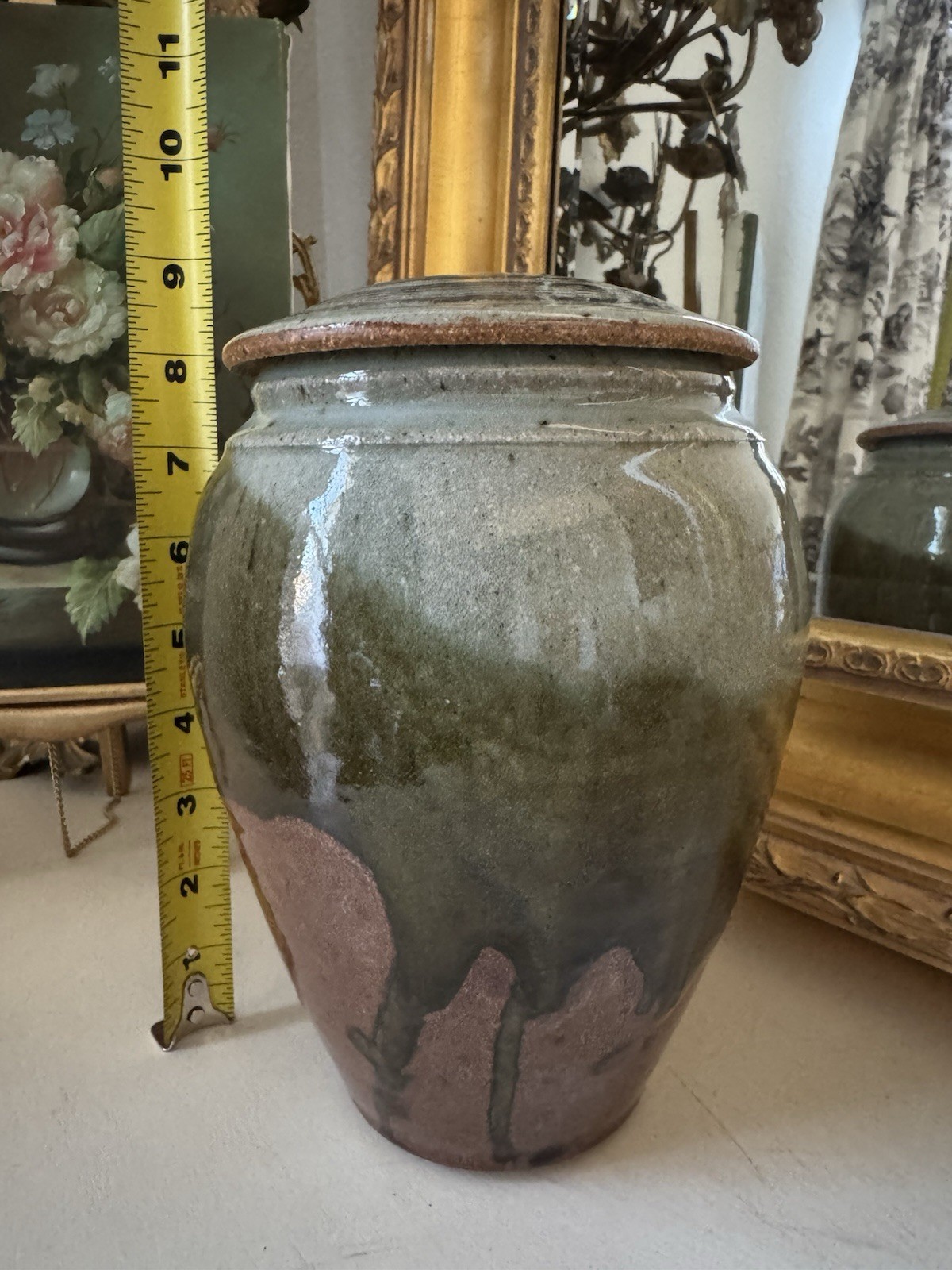 Beautiful Handcrafted Glazed Studio Art Pottery Lidded Urn Signed By Artist 8.5”