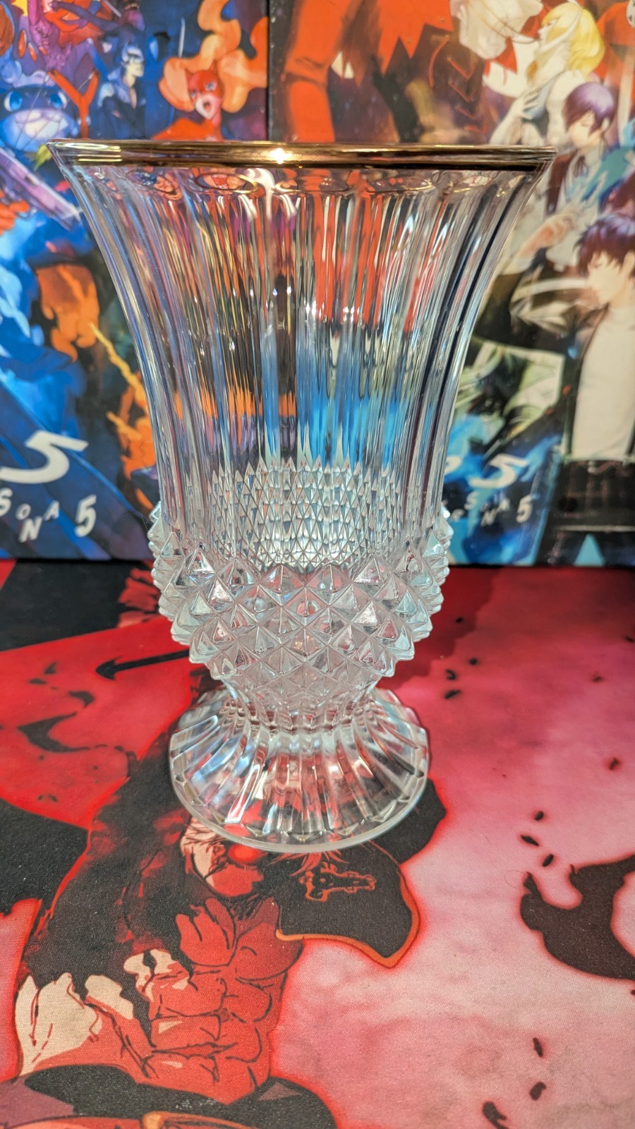 Crystal CRISTAL D’ARQUES DURAND Longchamp Gold Trim Crystal Footed Vase 9″